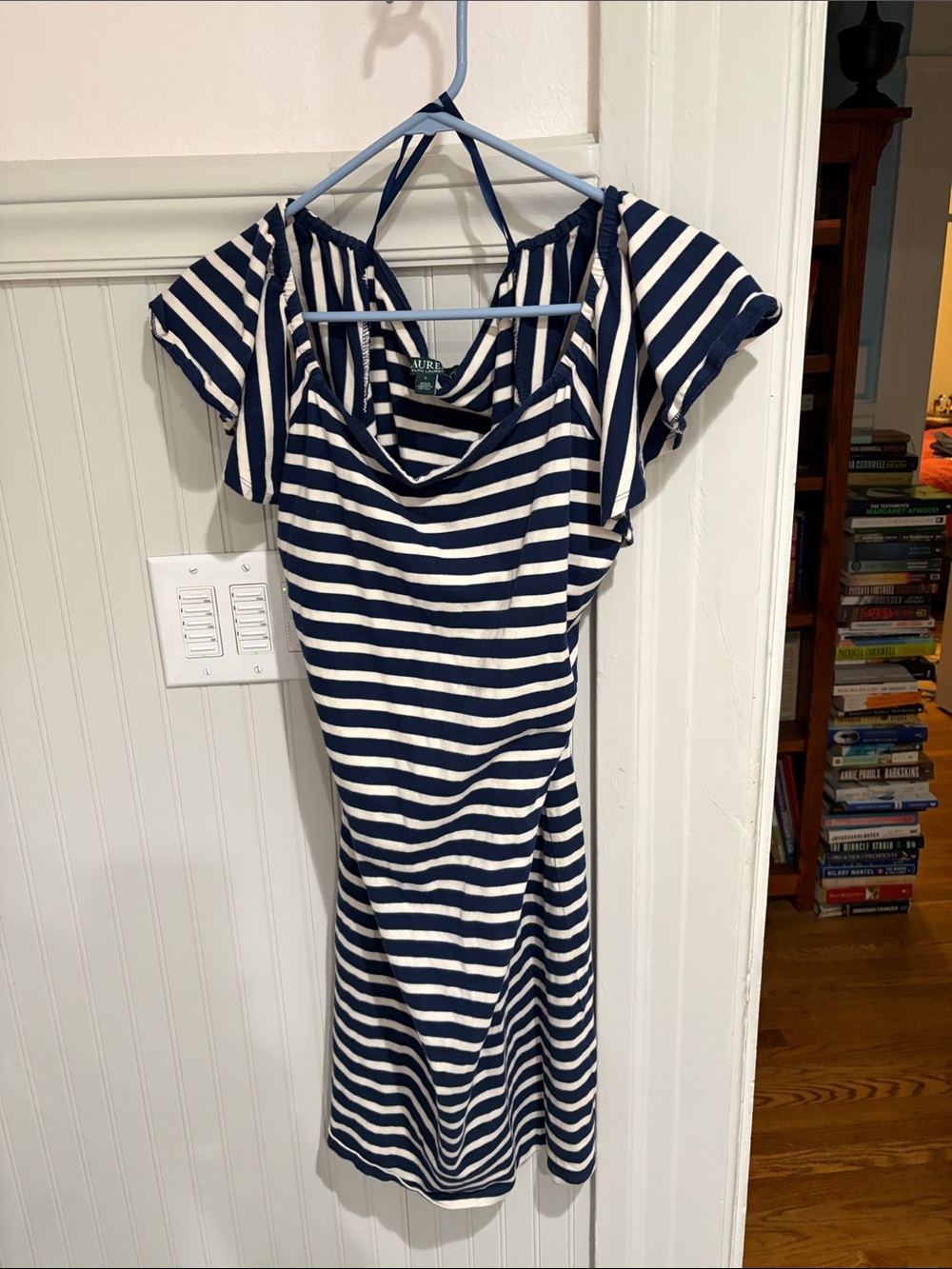 LRL Ralph Lauren Large Striped Off Shoulder T-Shirt Dress Casual Coastal Preppy